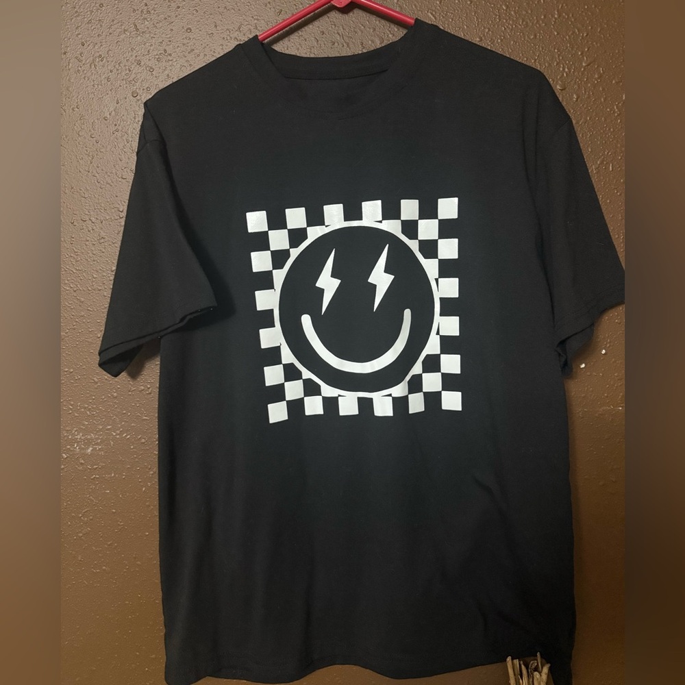 $5 for $20 item: Black Checkered Smiley Face Tee